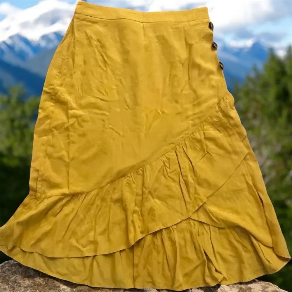 Allegrace Women's Vintage Yellow A-Line Skirt M Knee Length Casual